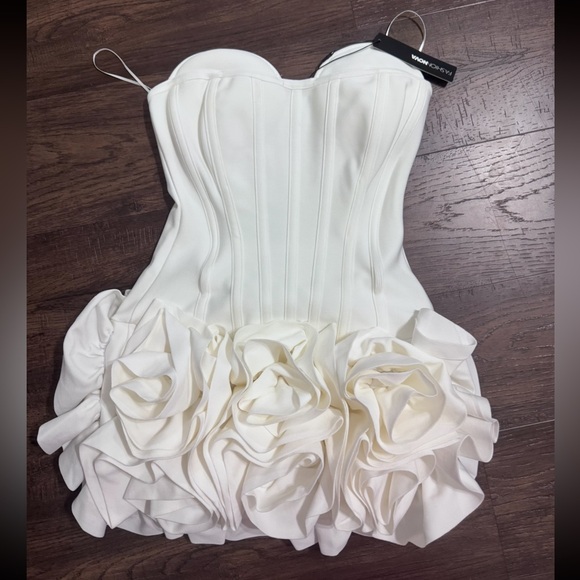 NWT! Fashion Nova “Blessed Beauty Ruffle Rosette Bandage Mini Dress” - White - Picture 4 of 4